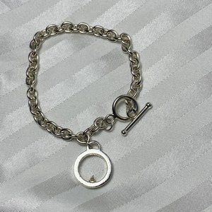 Sterling Silver Open Circle Diamond Charm Toggle Bracelet